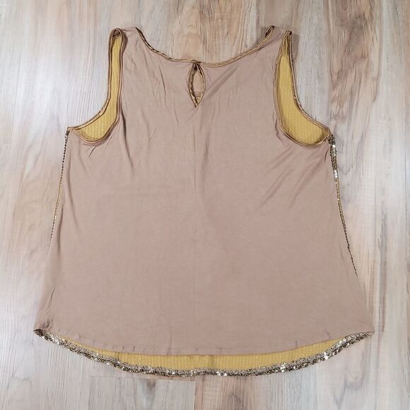 🔺️Ecru Gold Sequin Flowy Sleeveless Top XLarge - Picture 2 of 9